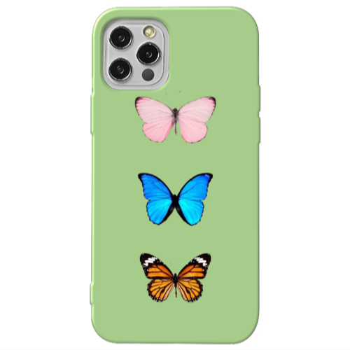 Apple iPhone 12 Pro Triple Butterfly Light Green Colored Silicone TPU Θήκη
