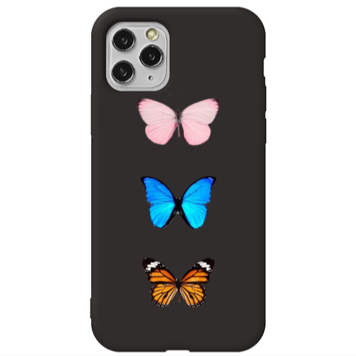 Apple iPhone 11 Pro Max Triple Butterfly Black Colored Silicone TPU Θήκη