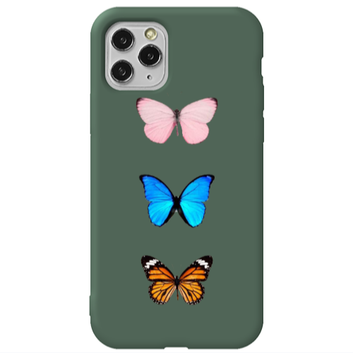 Apple iPhone 11 Pro Max Triple Butterfly Dark Green Colored Silicone TPU Θήκη