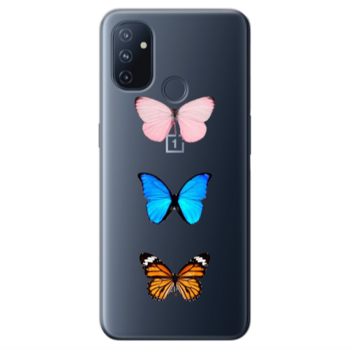 Oneplus Nord 100 Triple Butterfly Transparent Silicone TPU Θήκη