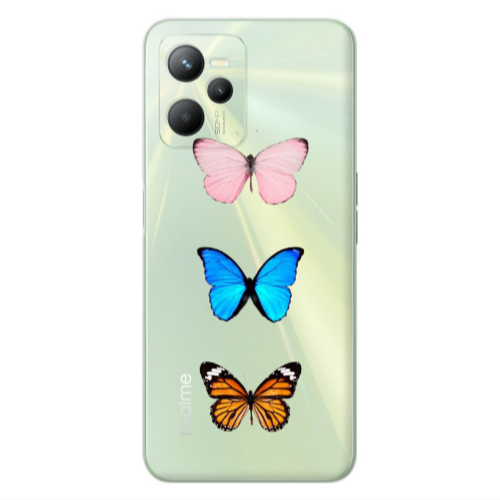 Realme C35 Triple Butterfly Transparent Silicone TPU Θήκη