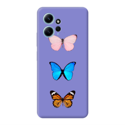 Xiaomi Redmi Note 12 4G Triple Butterfly Purple Colored Silicone TPU Θήκη