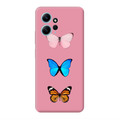 Xiaomi Redmi Note 12 4G Triple Butterfly Pink Colored Silicone TPU Θήκη