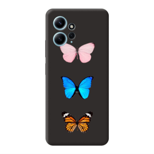 Xiaomi Redmi Note 12 4G Triple Butterfly Black Colored Silicone TPU Θήκη