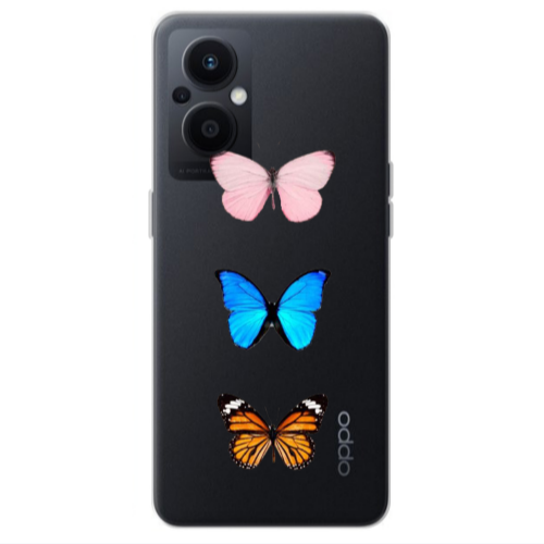 Oppo Reno 7 Lite Triple Butterfly Transparent Silicone TPU Θήκη