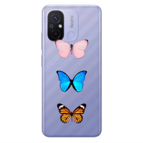 Xiaomi Redmi 12C Triple Butterfly Transparent Silicone TPU Θήκη