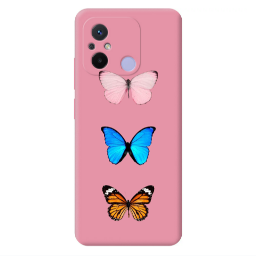 Xiaomi Redmi 12C Triple Butterfly Pink Colored Silicone TPU Θήκη