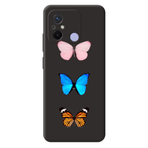 Xiaomi Redmi 12C Triple Butterfly Black Colored Silicone TPU Θήκη
