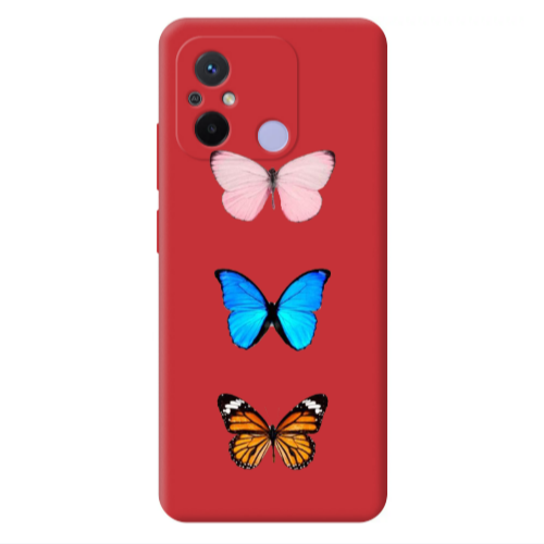Xiaomi Redmi 12C Triple Butterfly Red Colored Silicone TPU Θήκη