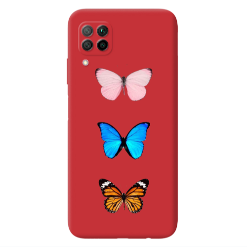 Huawei P40 Lite Triple Butterfly Red Colored Silicone TPU Θήκη