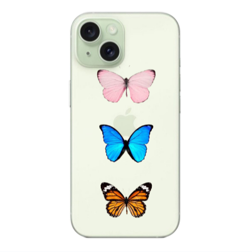 Apple iPhone 15 Triple Butterfly Transparent Silicone TPU Θήκη