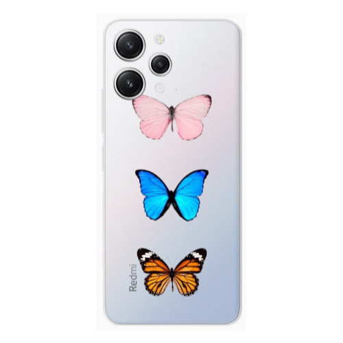 Xiaomi Redmi 12 Triple Butterfly Transparent Silicone TPU Θήκη