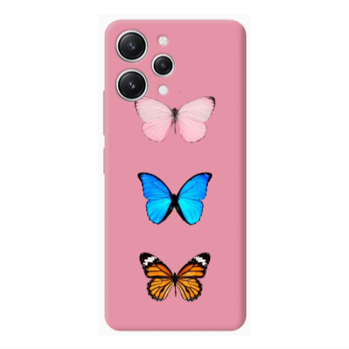 Xiaomi Redmi 12 Triple Butterfly Pink Colored Silicone TPU Θήκη