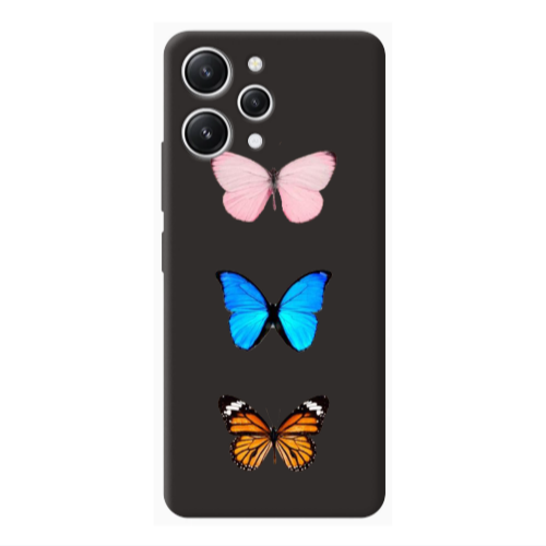 Xiaomi Redmi 12 Triple Butterfly Black Colored Silicone TPU Θήκη