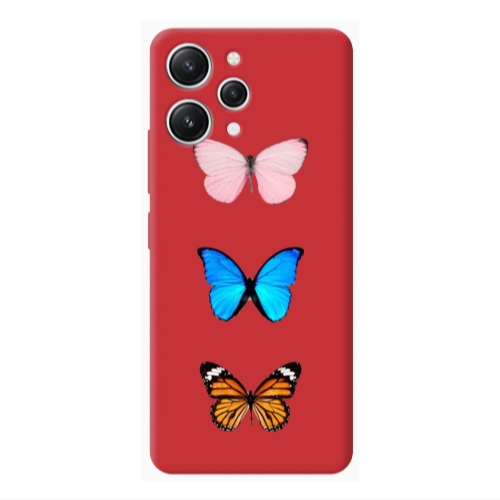 Xiaomi Redmi 12 Triple Butterfly Red Colored Silicone TPU Θήκη