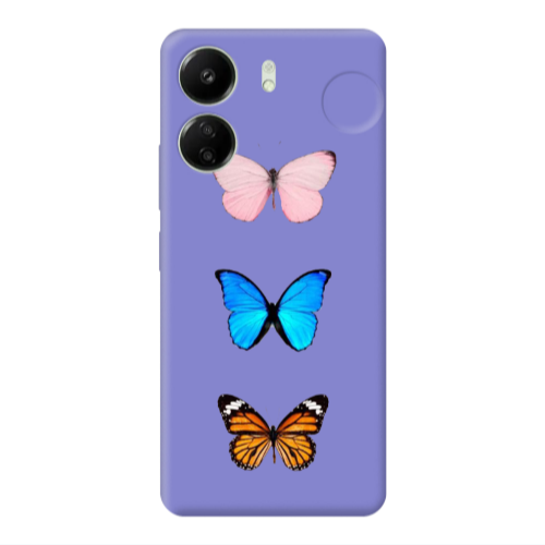 Xiaomi Redmi 13C Triple Butterfly Purple Colored Silicone TPU Θήκη