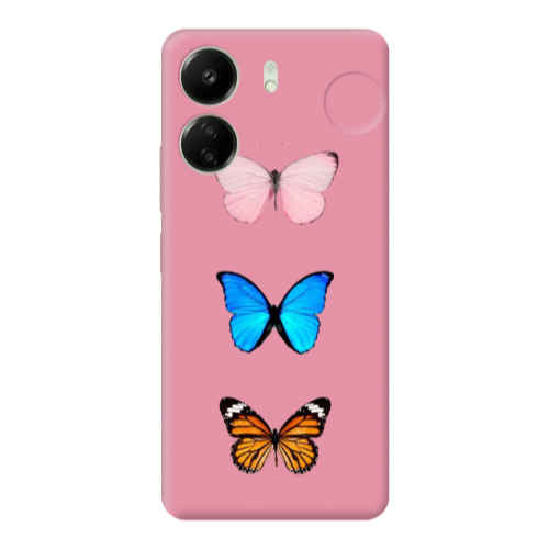 Xiaomi Redmi 13C Triple Butterfly Pink Colored Silicone TPU Θήκη
