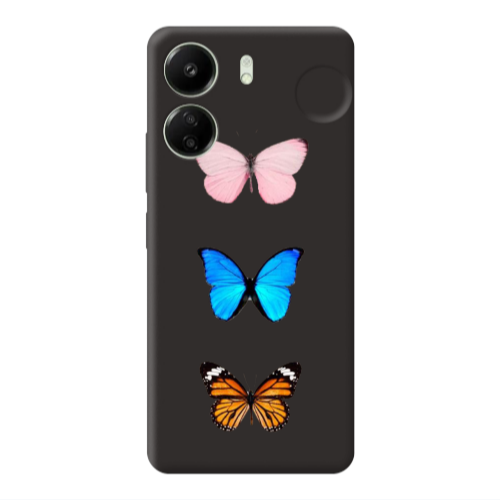 Xiaomi Redmi 13C Triple Butterfly Black Colored Silicone TPU Θήκη