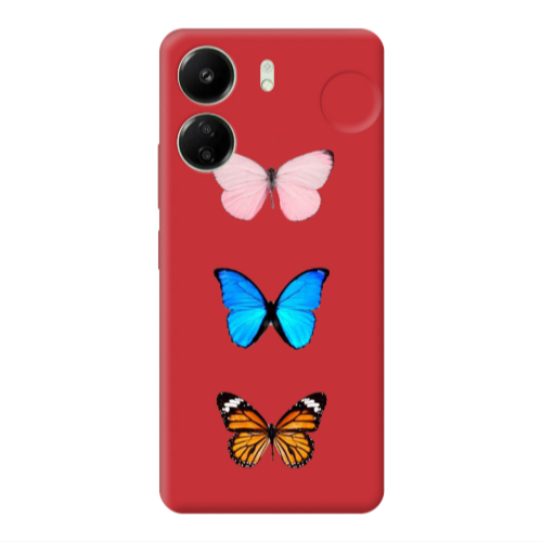 Xiaomi Redmi 13C Triple Butterfly Red Colored Silicone TPU Θήκη
