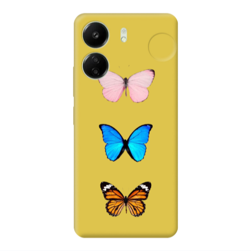 Xiaomi Redmi 13C Triple Butterfly Yellow Colored Silicone TPU Θήκη