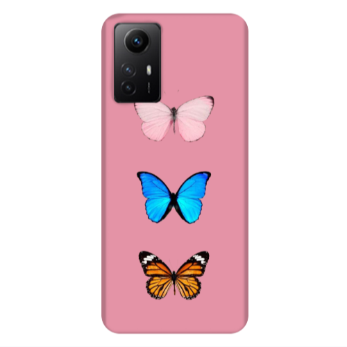 Xiaomi Redmi Note 12s Triple Butterfly Pink Colored Silicone TPU Θήκη