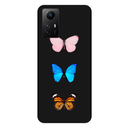 Xiaomi Redmi Note 12s Triple Butterfly Black Colored Silicone TPU Θήκη