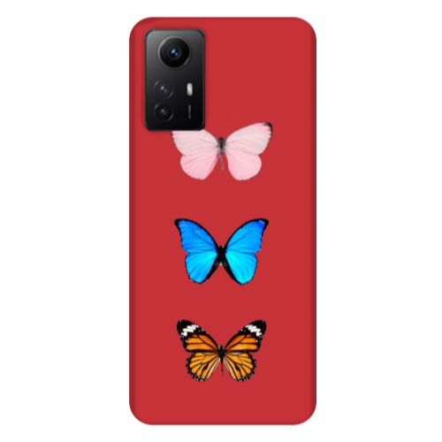 Xiaomi Redmi Note 12s Triple Butterfly Red Colored Silicone TPU Θήκη