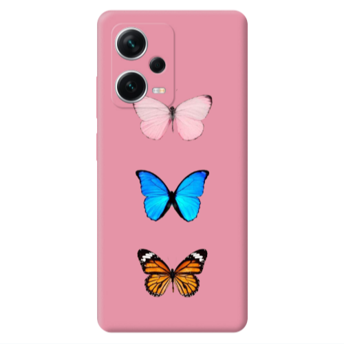 Xiaomi Poco X5 Triple Butterfly Pink Colored Silicone TPU Θήκη