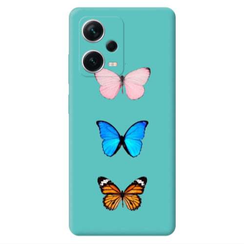 Xiaomi Poco X5 Triple Butterfly Turquoise Colored Silicone TPU Θήκη