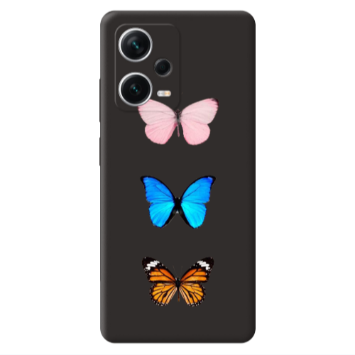 Xiaomi Poco X5 Triple Butterfly Black Colored Silicone TPU Θήκη