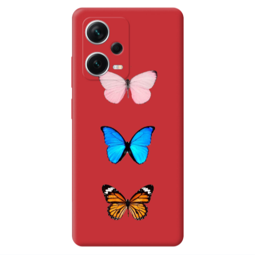 Xiaomi Poco X5 Triple Butterfly Red Colored Silicone TPU Θήκη