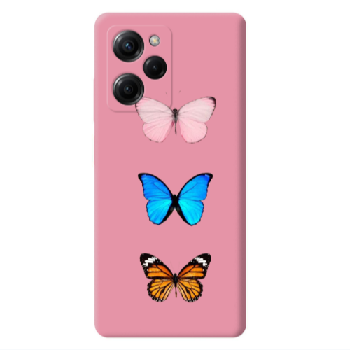 Xiaomi Poco X5 Pro Triple Butterfly Pink Colored Silicone TPU Θήκη