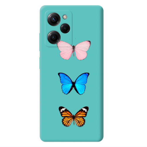 Xiaomi Poco X5 Pro Triple Butterfly Turquoise Colored Silicone TPU Θήκη