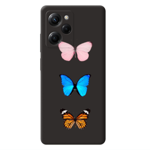 Xiaomi Poco X5 Pro Triple Butterfly Black Colored Silicone TPU Θήκη