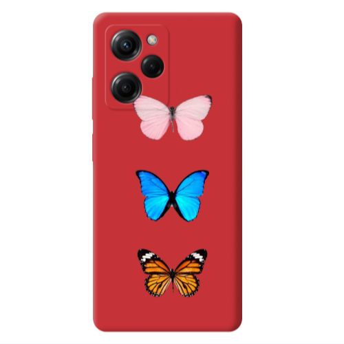 Xiaomi Poco X5 Pro Triple Butterfly Red Colored Silicone TPU Θήκη