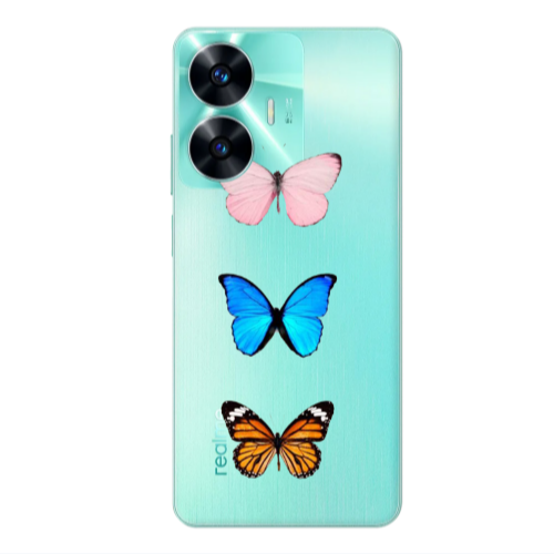 Realme C55 Triple Butterfly Transparent Silicone TPU Θήκη