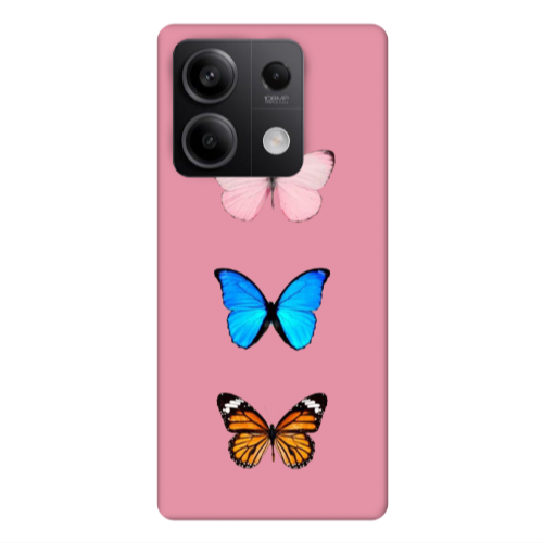 Xiaomi Redmi Note 13 5G Triple Butterfly Pink Colored Silicone TPU Θήκη