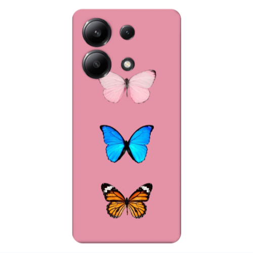 Xiaomi Redmi Note 13 4G Triple Butterfly Pink Colored Silicone TPU Θήκη