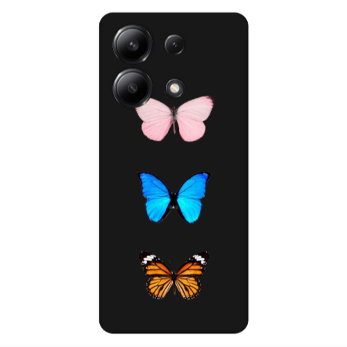 Xiaomi Redmi Note 13 4G Triple Butterfly Black Colored Silicone TPU Θήκη