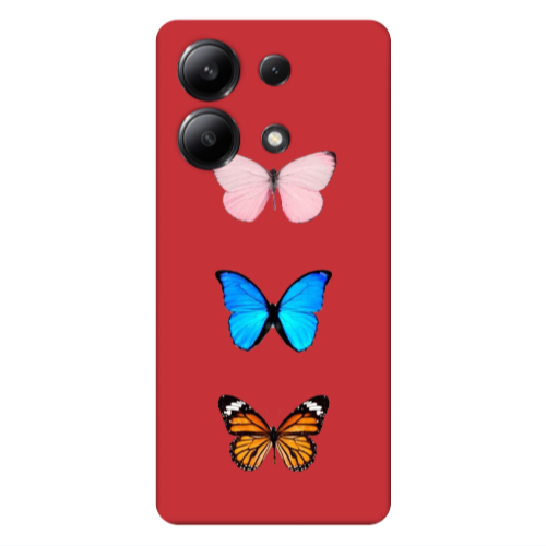Xiaomi Redmi Note 13 4G Triple Butterfly Red Colored Silicone TPU Θήκη