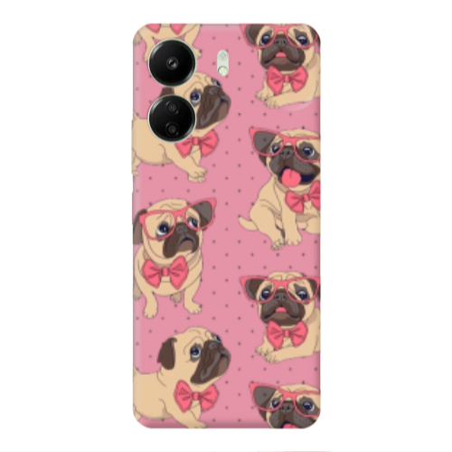 Xiaomi Redmi 13C Dog Spectacled Pink Colored Silicone TPU Θήκη