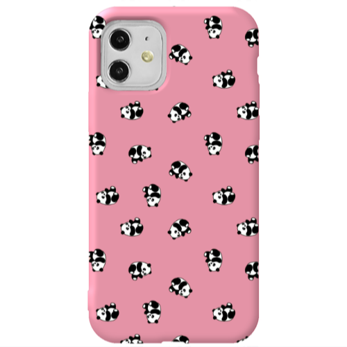 Apple iPhone 11  Small Pandas Pink Colored Silicone TPU Θήκη