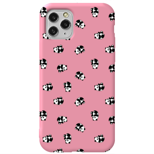 Apple iPhone 11 Pro Small Pandas Pink Colored Silicone TPU Θήκη