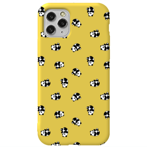 Apple iPhone 11 Pro Small Pandas Yellow Colored Silicone TPU Θήκη