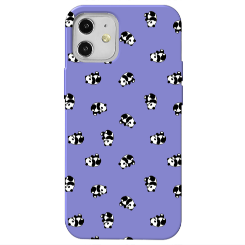 Apple iPhone 12 Small Pandas Purple Colored Silicone TPU Θήκη