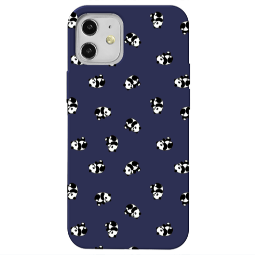 Apple iPhone 12 Small Pandas Dark blue Colored Silicone TPU Θήκη
