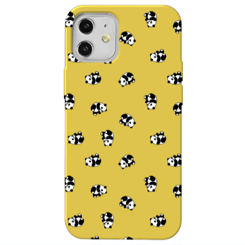 Apple iPhone 12 Small Pandas Yellow Colored Silicone TPU Θήκη