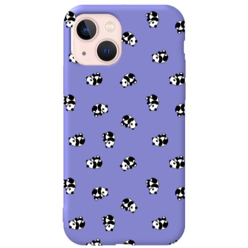Apple iPhone 13 Small Pandas Purple Colored Silicone TPU Θήκη