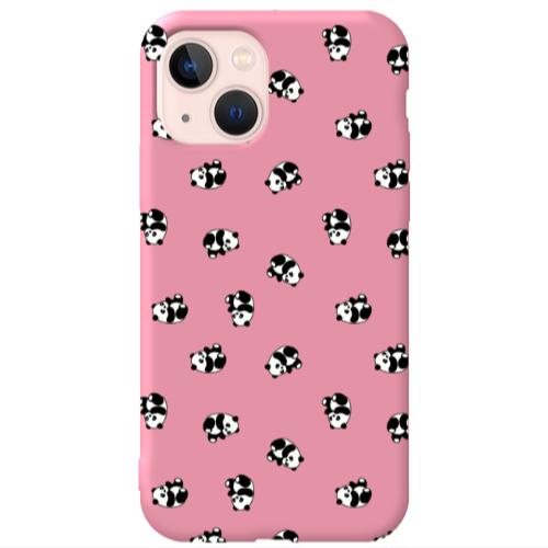 Apple iPhone 13 Small Pandas Pink Colored Silicone TPU Θήκη