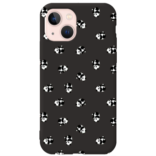 Apple iPhone 13 Small Pandas Black Colored Silicone TPU Θήκη